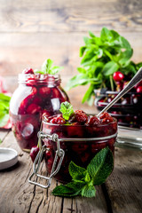 Homemade cherry and mint jam