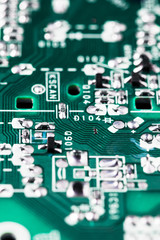 Green circuit board background of computer motherboard