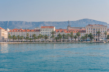 Split, Croatia. Europe. Sea banks with promenade and palm trees.