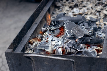 Charcoal in barbecue grill for cooking shish kebab