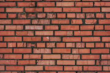 old red weathered brick wall, full frame background