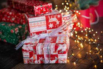 Christmas gifts near traditional decorations