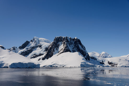 Antarctic landscape with mountains and reflection