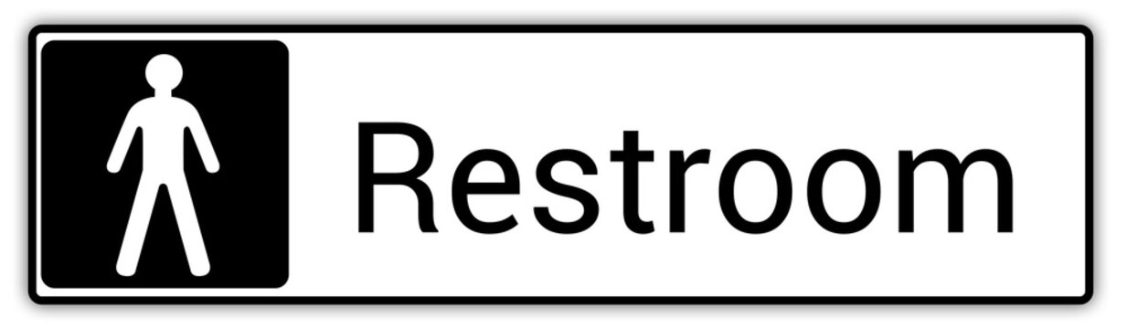 Panneau en Anglais: Toilettes pour hommes et femmes, wc mixtes et unisexe - panneau pour salle de bain, toilettes et autres commodit&eacute;s
