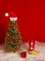 Cowboy Red Christmas card background for text