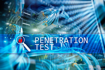 Penetration test. Cybersecurity and data protection. Hacker attack prevention. Futuristic  server...