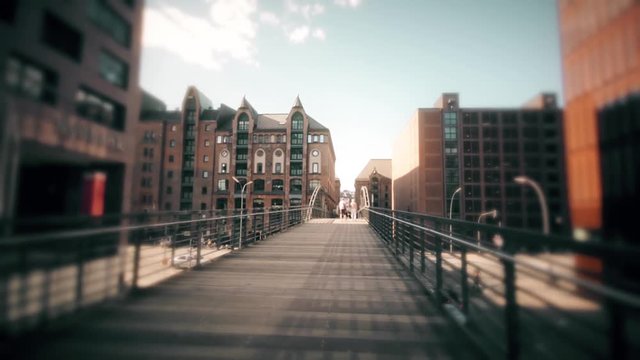 HAMBURG, GERMANY - JUNE 30, 2018: 
Walk along a street in the central area of Hamburg. Steadicam footage.