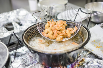 Fried shrimps out of deep oil