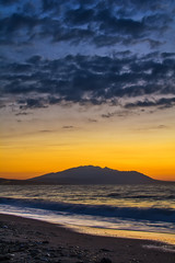 Fototapeta premium Early morning , dramatic sunrise over sea. Photographed in Asprovalta, Greece.