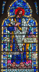 LONDON, GREAT BRITAIN - SEPTEMBER 16, 2017: The St. Matthew the Evangelist on the stained glass in...