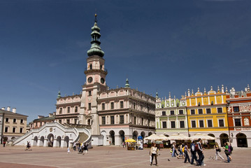 Poland, old city of Zamosc, the central square with the old town hall.