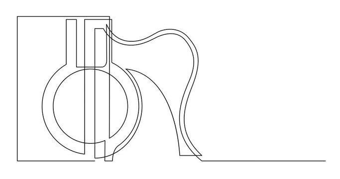 Animation of continuous line drawing of acoustic guitar closeup view