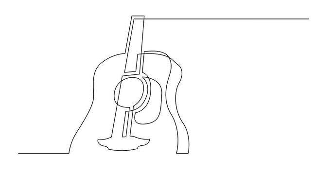 Animation of continuous line drawing of big acoustic guitar