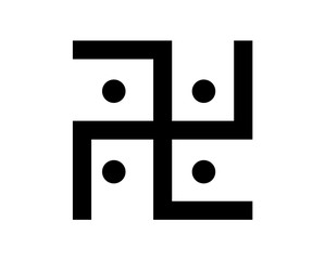 Black swastika symbol with dots, isolated on white background