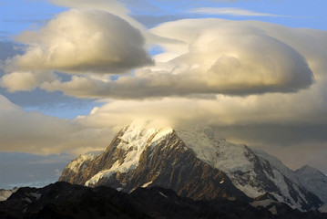 Mount Cook covered in clouds, Westland National Park, South island, New Zealand.