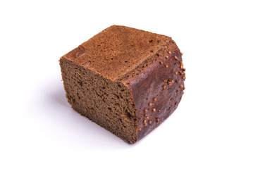 Black rye bread with coriander isolated on white background