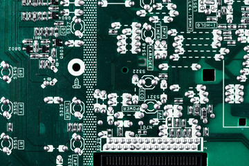 Green circuit board background of computer motherboard