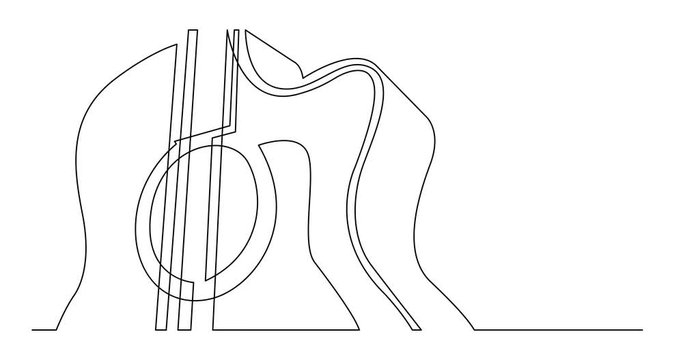 Animation of continuous line drawing of acoustic guitar closeup view
