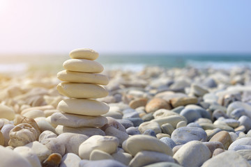 Fototapeta na wymiar pile of stones on the beach