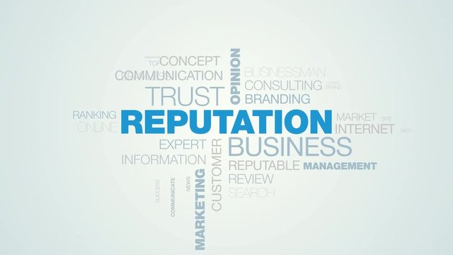 reputation business trust opinion popular relations pr social public marketing credibility animated word cloud background in uhd 4k 3840 2160.