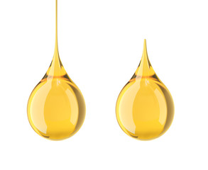 Oil drop isolated on white background, golden yellow liquid or Engine Lubricant oil.