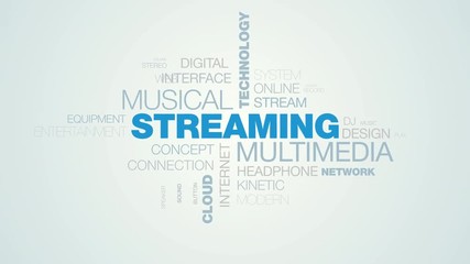 streaming multimedia musical technology media netflix mobile radio tune cloud server animated word cloud background in uhd 4k 3840 2160. - Powered by Adobe