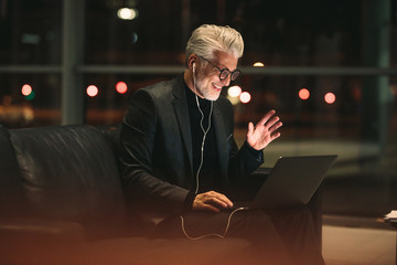 Male professional working late in office