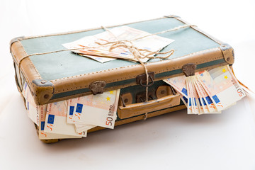 suitcase full of Euro banknotes