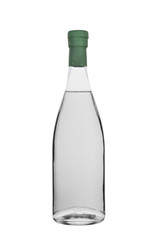 bottle of vodka, moonshine and other strong colourless alcohol with a stopper isolated on a white background