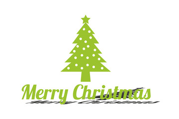 Felicitación de navidad con árbol de navidad verde.