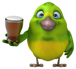 Fun green bird - 3D Illustration