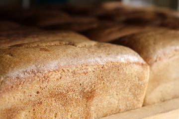 Fresh bread in the bakery. Healthy and nutritious food. The product contains carbohydrates.