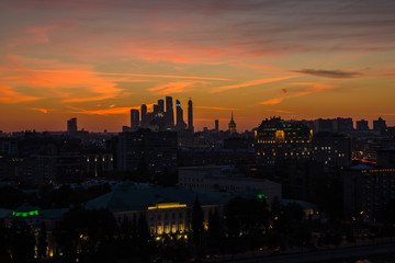 Fototapeta na wymiar Fire sunset over Moscow. View for Moscow International Business Center, Moscow-city.