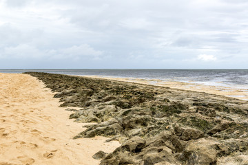 Rocky stretch of beach on tropical island