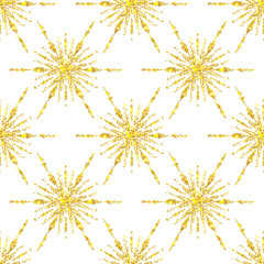 Christmas seamless pattern with golden glitter snowflakes