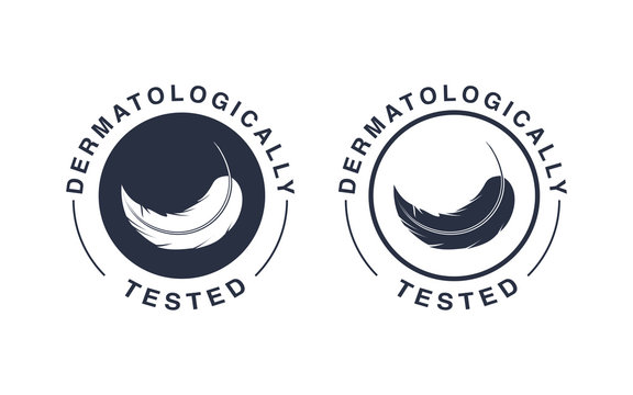Dermatologically tested logo. Vector feather icons of hypoallergenic package label or dermatology test tag