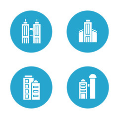building and tower icons in blue buttons