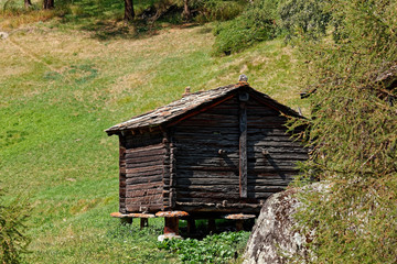 Fototapeta na wymiar Zermatt, Valais, Switzerland - Old barns above Zermatt
