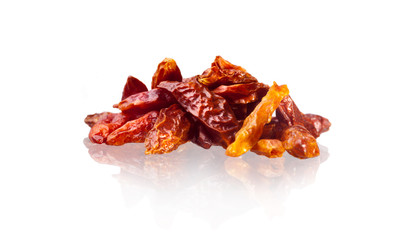 dried chili peppers, isolated on white