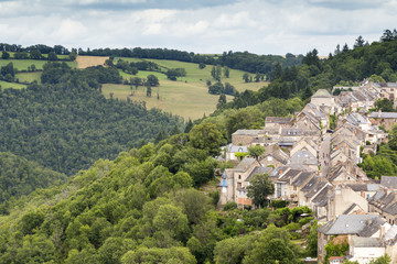 View of village and countryside  from hilltop Castle of Najac in the Aveyron, France