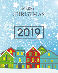 Plakat 2019 Happy New Year and Marry Christmas Background. Vector Illustration