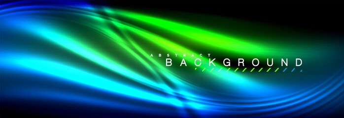 Neon glowing fluid wave lines, magic energy space light concept, abstract background wallpaper design