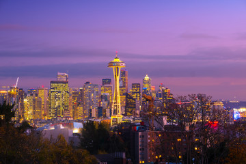 Fototapeta premium View of downtown Seattle skyline in Seattle Washington, USA