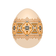 the easter egg with ukrainian cross-stitch ethnic pattern. pysanka ornament. isolated vector.
