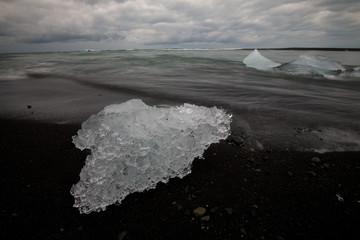 melting ice in iceland with mountains