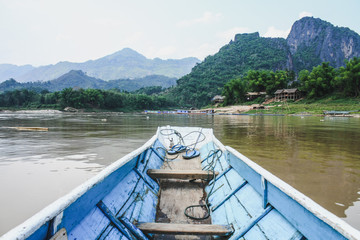 Fototapeta na wymiar Long-tail boat of Laos