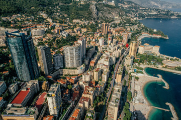 Fototapeta na wymiar Skyscrapers in Monaco Monte-Carlo city riviera Drone summer photo