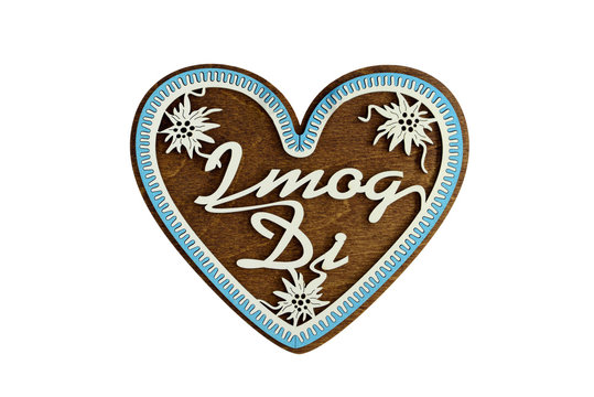 wooden Gingerbread heart shape valentines day gift on white isolated background