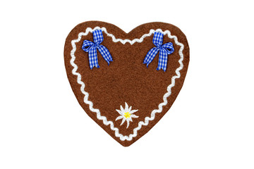 textile Gingerbread heart shape valentines day gift on white isolated background