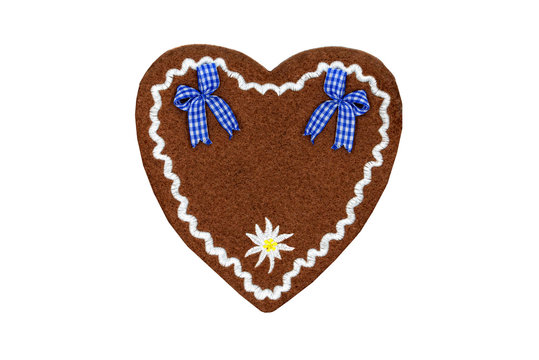 textile Gingerbread heart shape valentines day gift on white isolated background